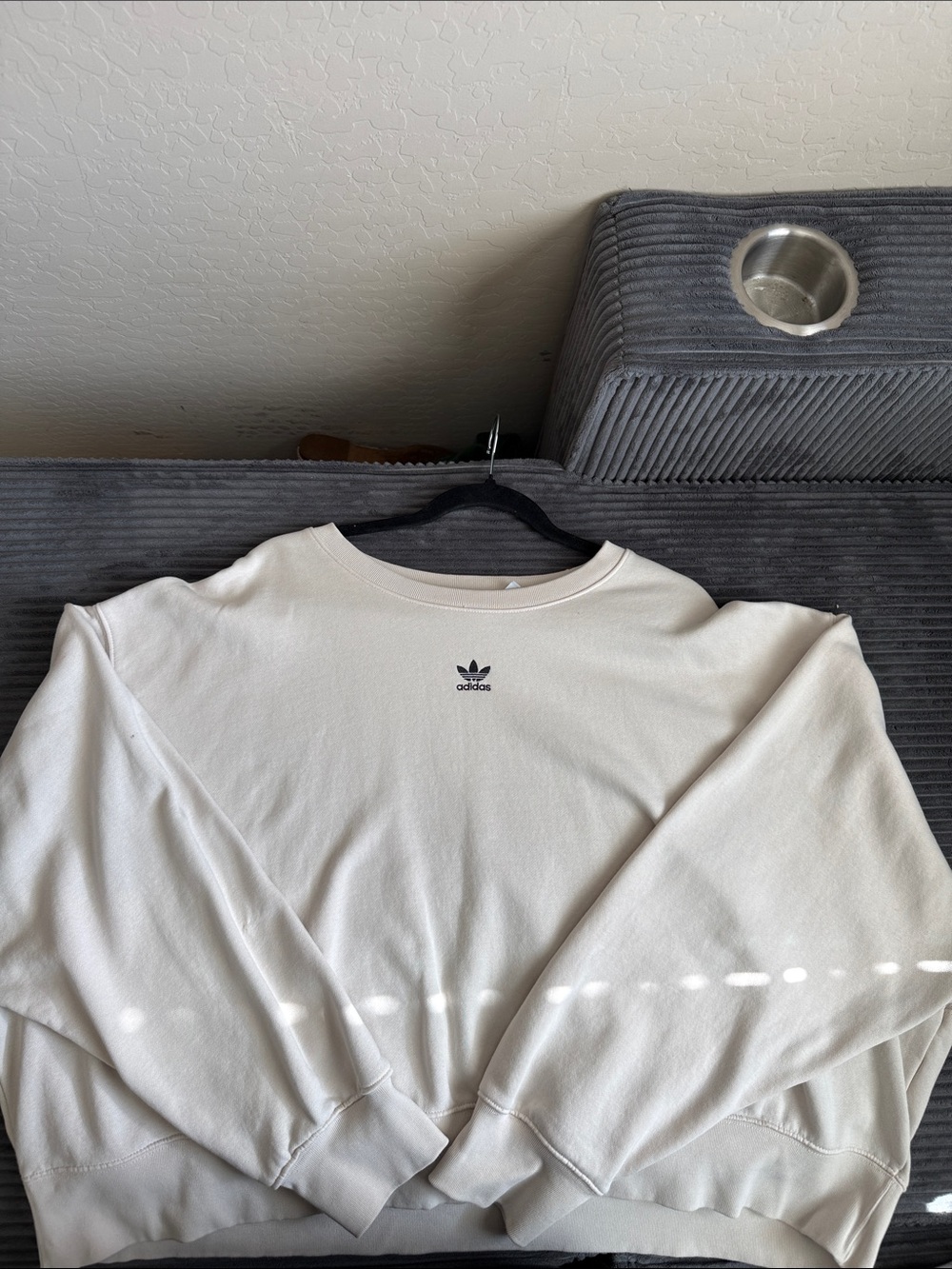 adidas Cream Crewneck Sweatshirt with Small Black Trefoil